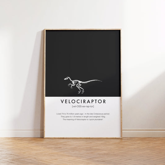Velociraptor Dinosaur Fact Print | Kids Nursery Decor