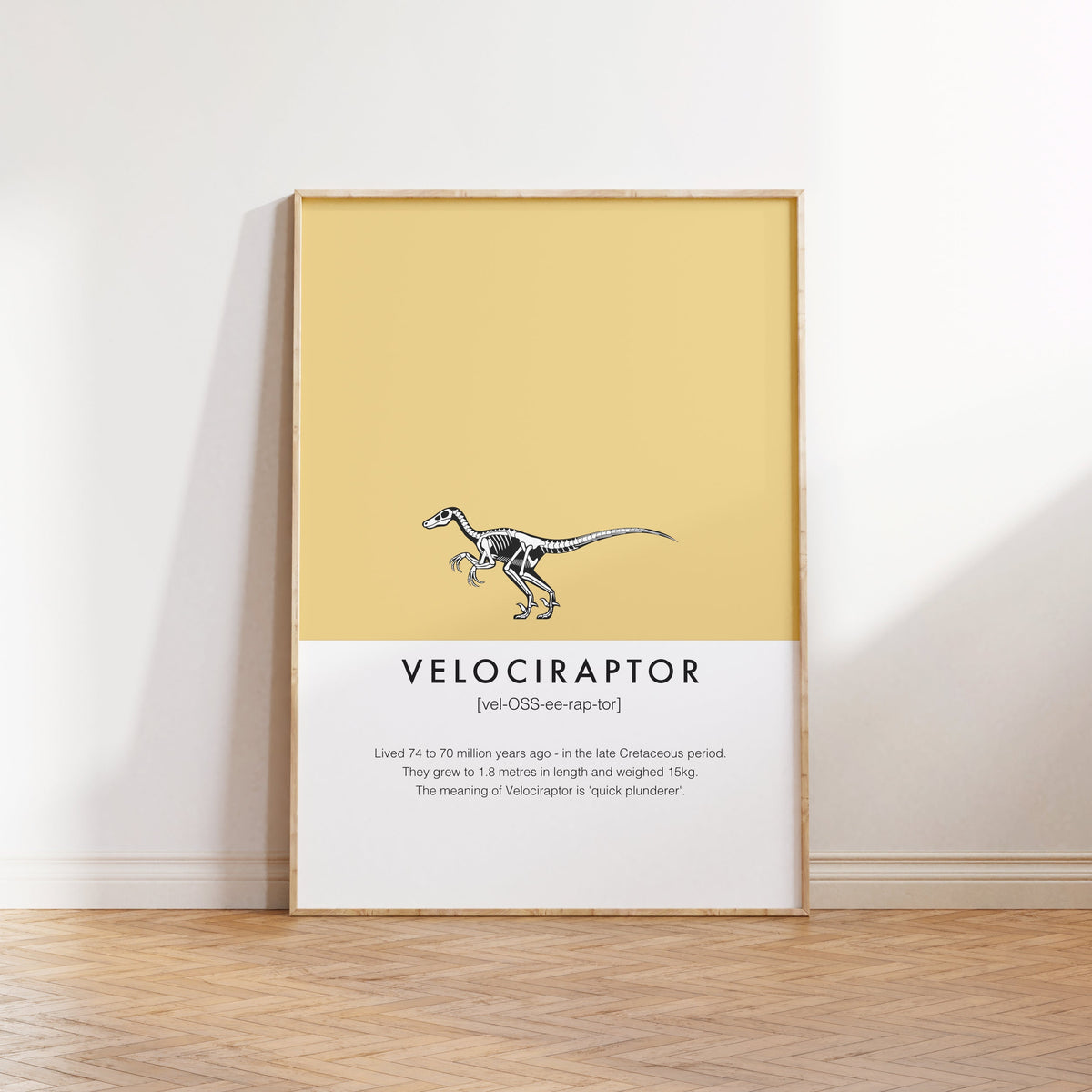Velociraptor Dinosaur Fact Print | Kids Nursery Decor