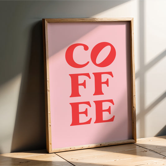 Coffee Typography - Coffee Wall Art Print - Pink & Red