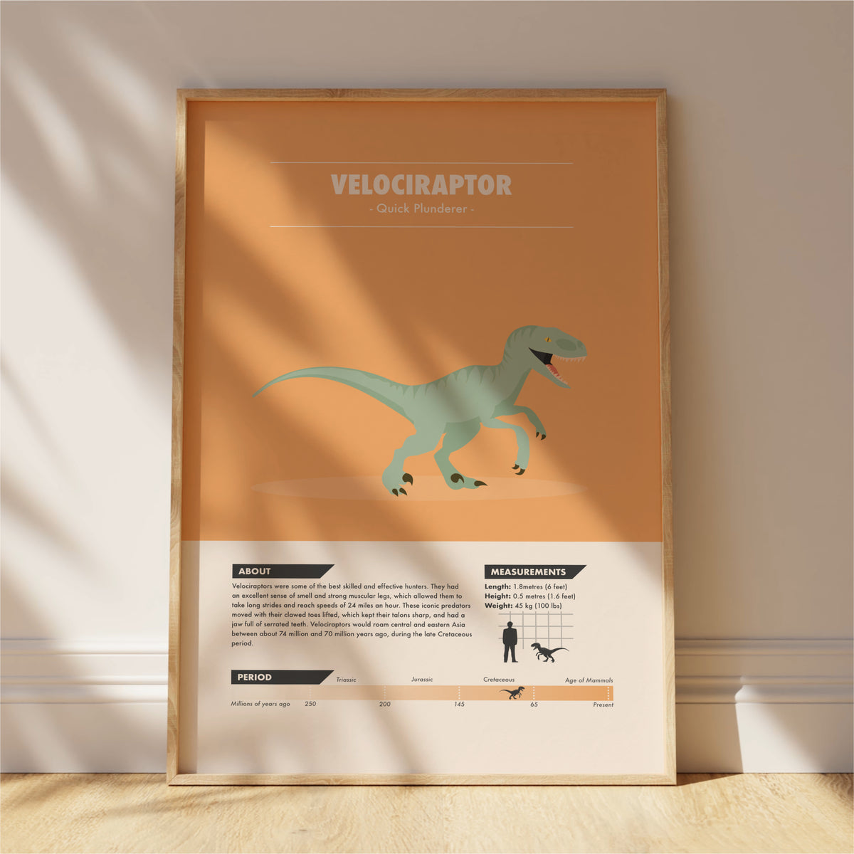 Velociraptor Dinosaur Print - Kids Wall Art