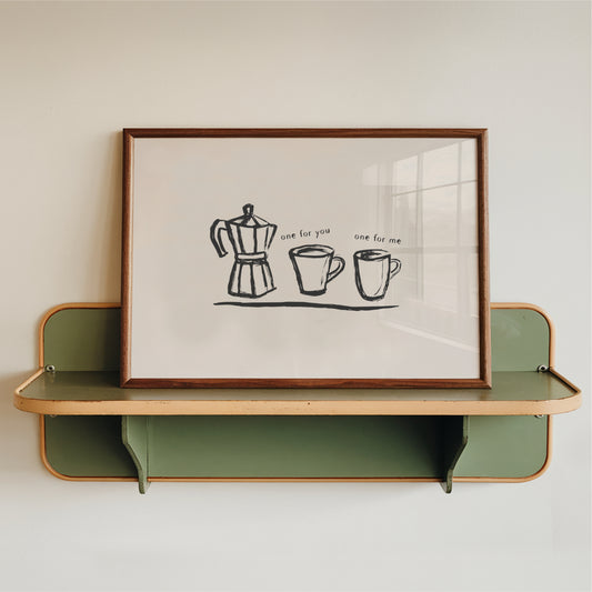 One for You, One for Me - Moka Pot Coffee Wall Art Print - Landscape