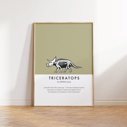 Triceratops Dinosaur Fact Print | Kids Room Dino Wall Art