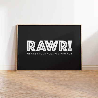 Dinosaur Rawr Typography Print - Nursery and Kids Bedroom - dino wall decor for girls and boys room and playroom, dinosaur print wall art