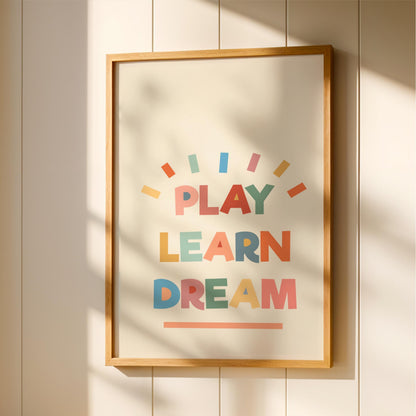 Play Learn Dream Nursery Art Print – Colorful Kids Room Decor