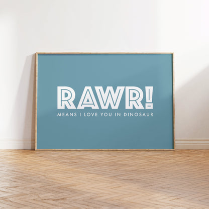 Dinosaur Rawr Typography Print - Nursery and Kids Bedroom - dino wall decor for girls and boys room and playroom, dinosaur print wall art