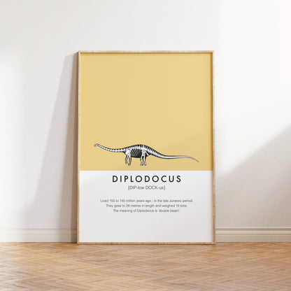 Diplodocus Dinosaur Fact Print | Kids Nursery Wall Art