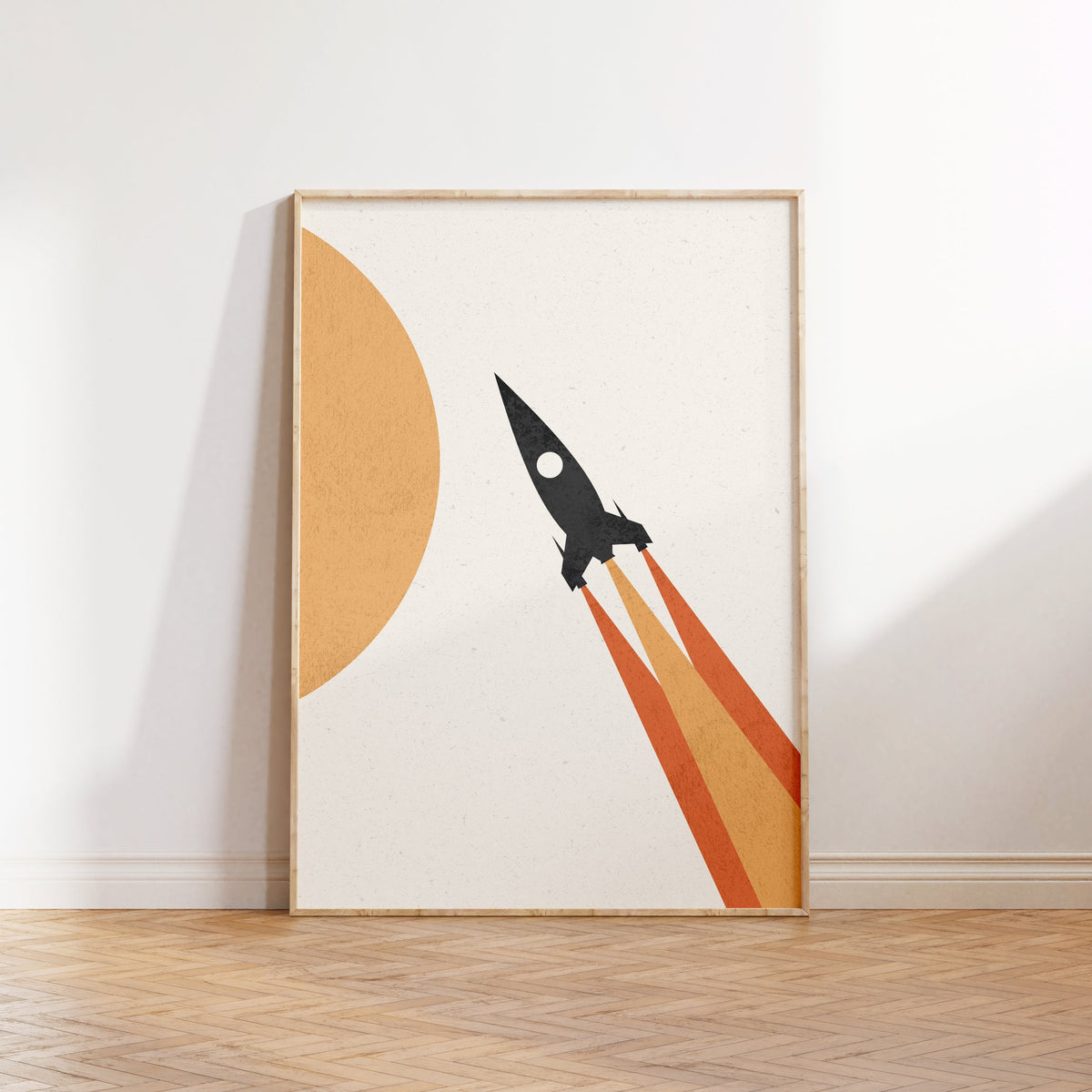 Retro Space Rocket Ship Print – Nursery & Kids Room Wall Art