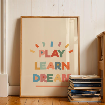 Play Learn Dream Nursery Art Print – Colorful Kids Room Decor