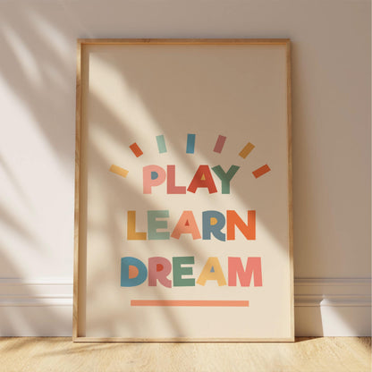 Play Learn Dream Nursery Art Print – Colorful Kids Room Decor