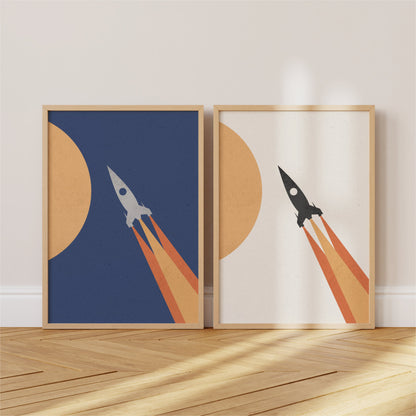 Retro Space Rocket Ship Print – Nursery & Kids Room Wall Art