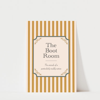The image is a poster or flyer for "The Boot Room", which appears to be a room for storing and displaying footwear.