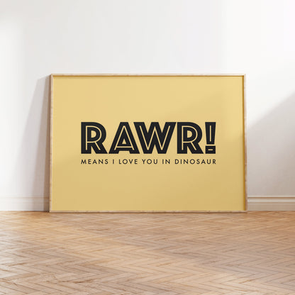 Dinosaur Rawr Typography Print - Nursery and Kids Bedroom - dino wall decor for girls and boys room and playroom, dinosaur print wall art