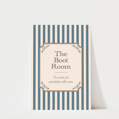 The image is a poster or flyer for "The Boot Room", which appears to be a room for storing and displaying boots.
