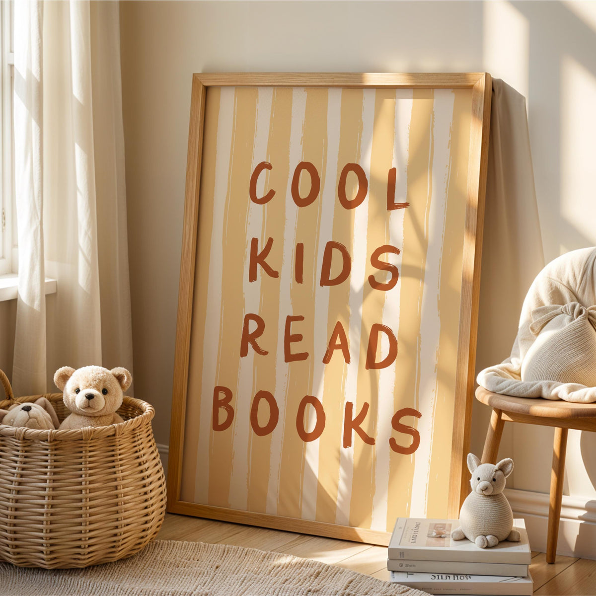 Cool Kids Read Books - Striped Kids Room Wall Art Print