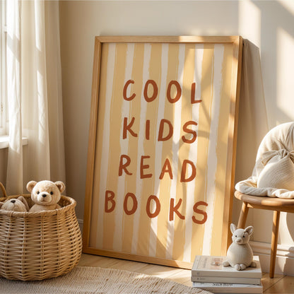 Cool Kids Read Books - Striped Kids Room Wall Art Print