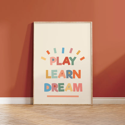Play Learn Dream Nursery Art Print – Colorful Kids Room Decor