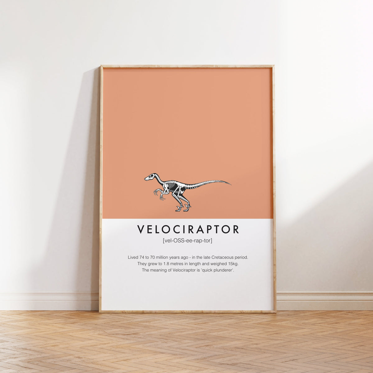 Velociraptor Dinosaur Fact Print | Kids Nursery Decor