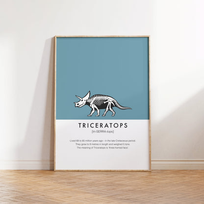 Triceratops Dinosaur Fact Print | Kids Room Dino Wall Art