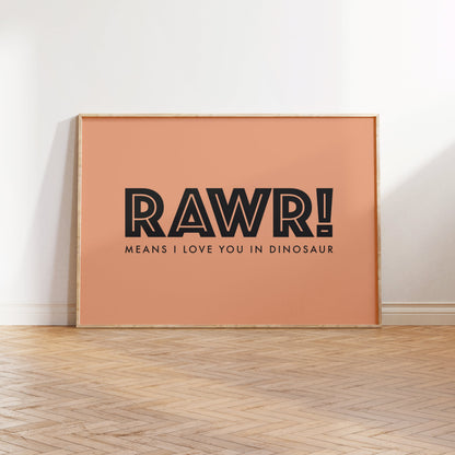 Dinosaur Rawr Typography Print - Nursery and Kids Bedroom - dino wall decor for girls and boys room and playroom, dinosaur print wall art