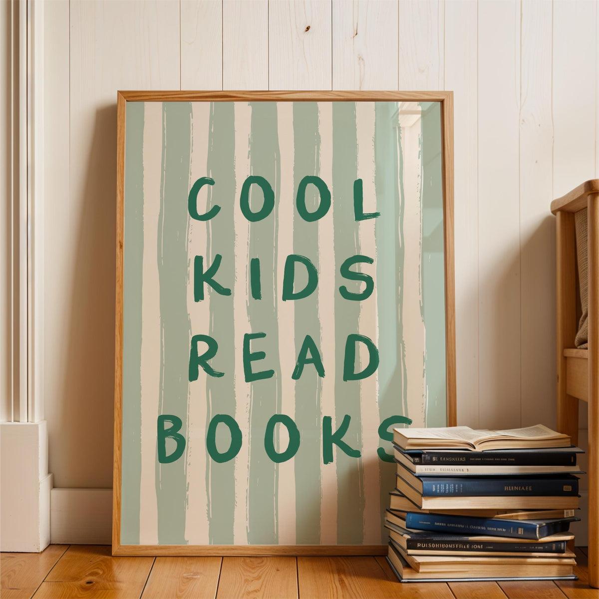 Cool Kids Read Books - Striped Kids Room Wall Art Print
