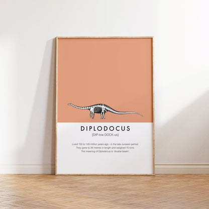 Diplodocus Dinosaur Fact Print | Kids Nursery Wall Art