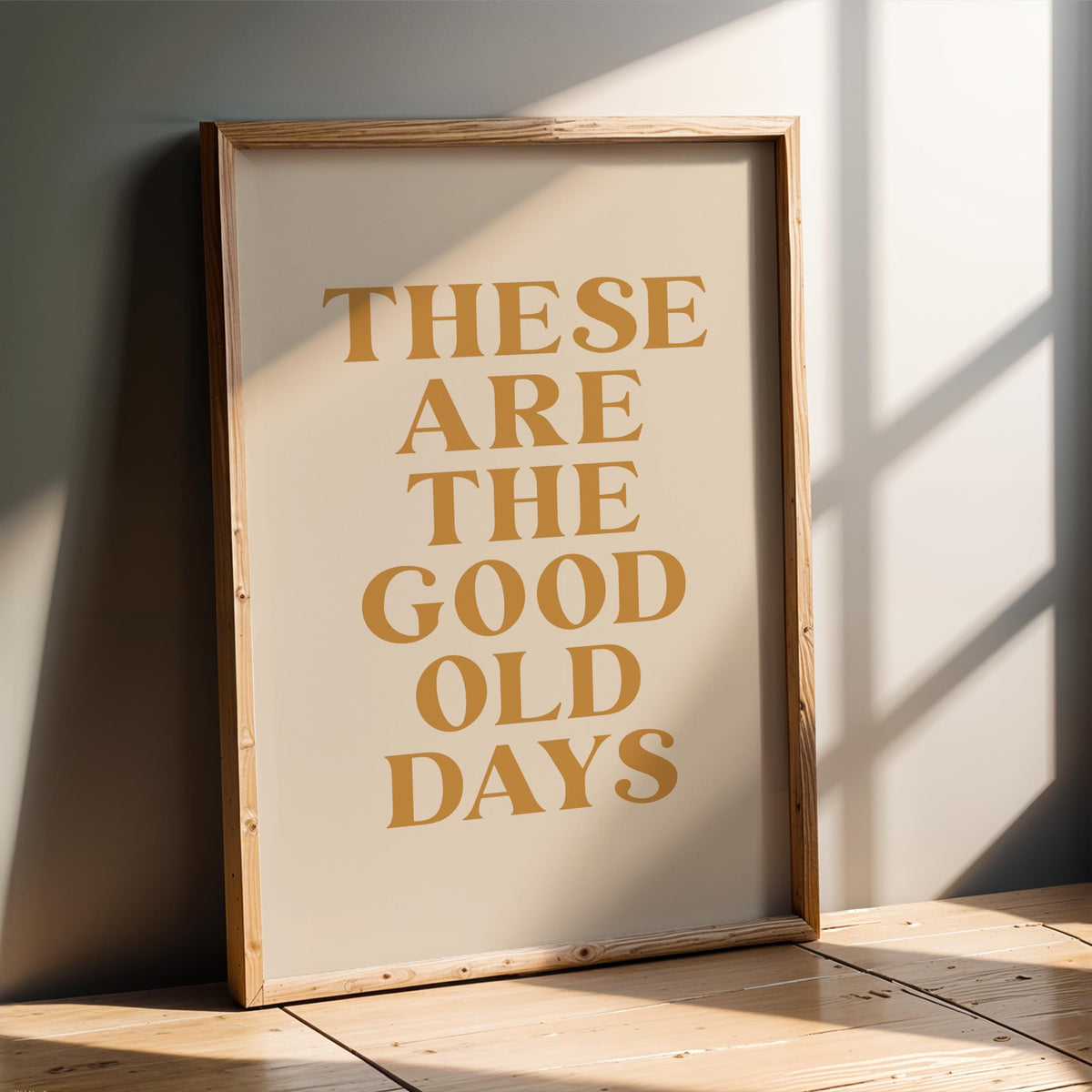 a framed poster with the text "These are the good old days" printed on it.