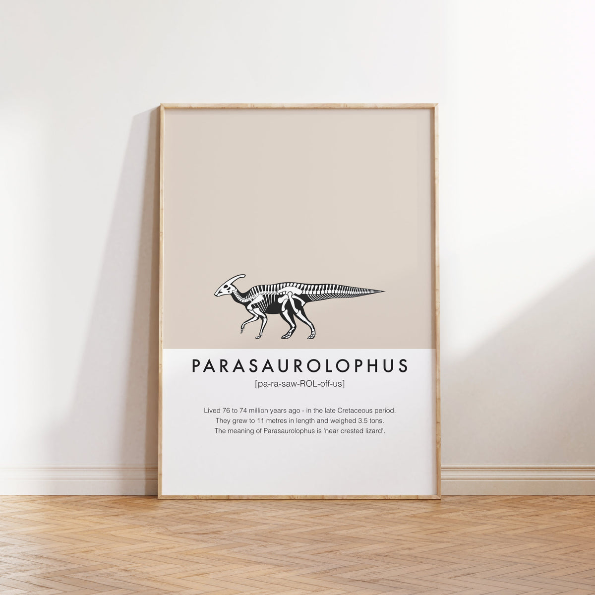 Parasaurolophus Dinosaur Fact Print | Kids Nursery Decor