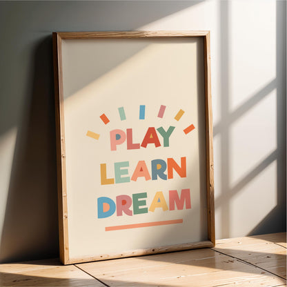 Play Learn Dream Nursery Art Print – Colorful Kids Room Decor