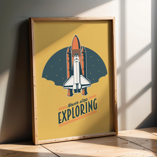 Vintage Style Space Rocket Print - Kids Room Decor