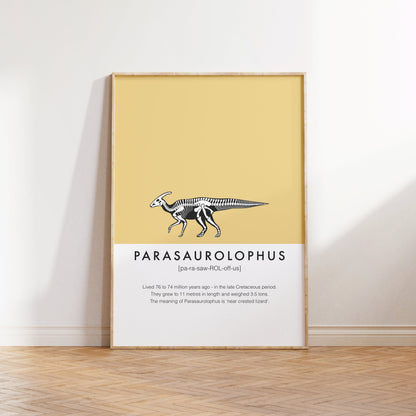 Parasaurolophus Dinosaur Fact Print | Kids Nursery Decor