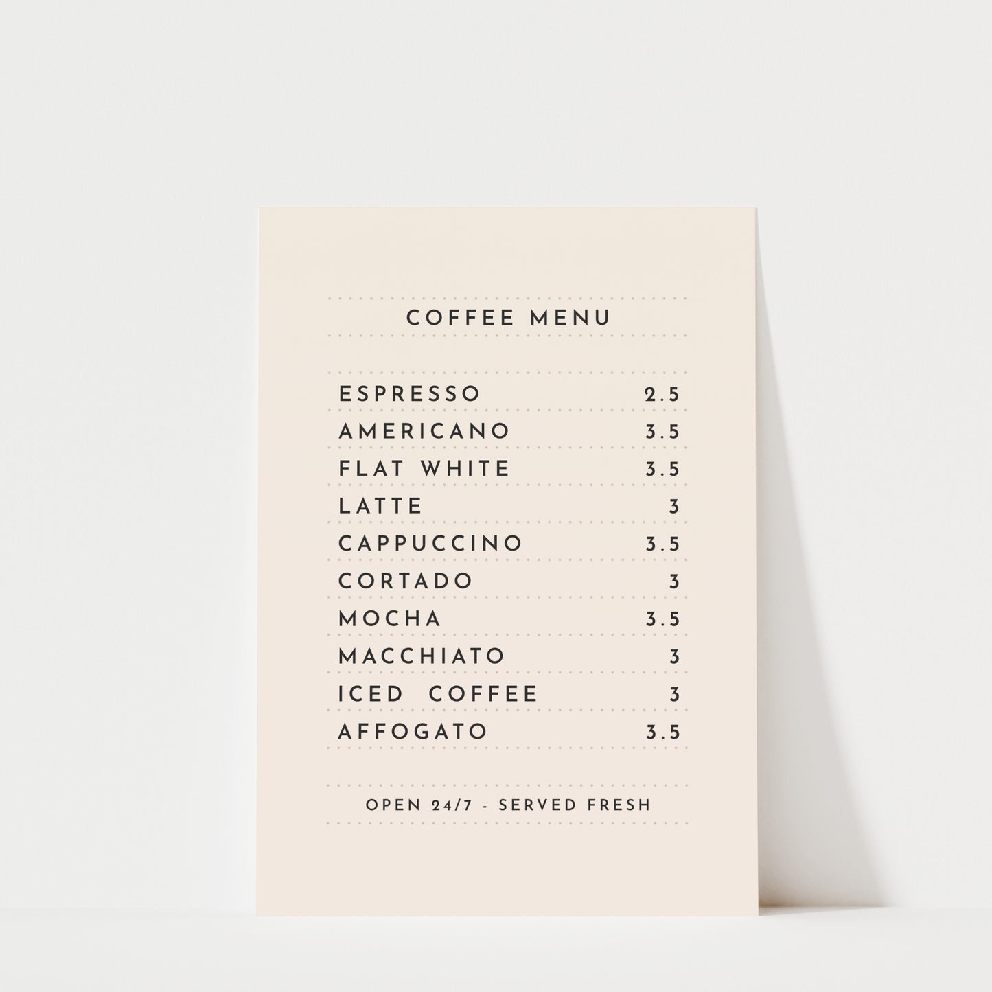 Coffee Menu - Coffee Wall Art Print