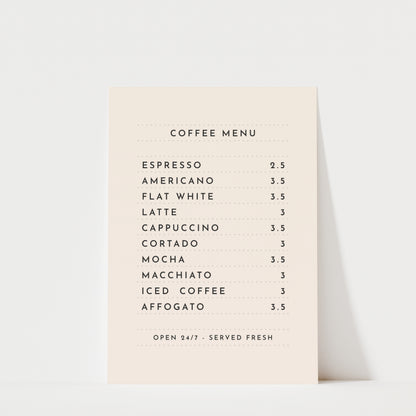 Coffee Menu - Coffee Wall Art Print