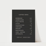 Coffee Menu Print - Style 2