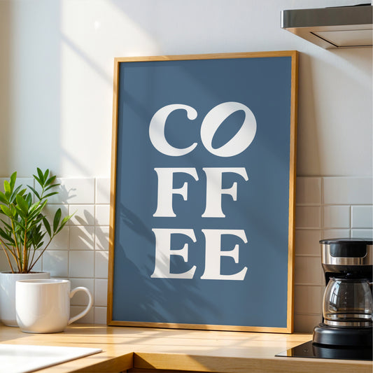 Coffee Typography - Coffee Wall Art Print - Blue