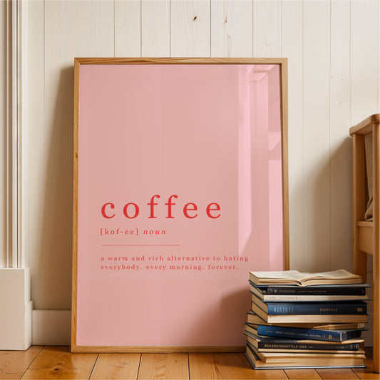 Coffee Definition - Coffee Wall Art Print - Pink & Red