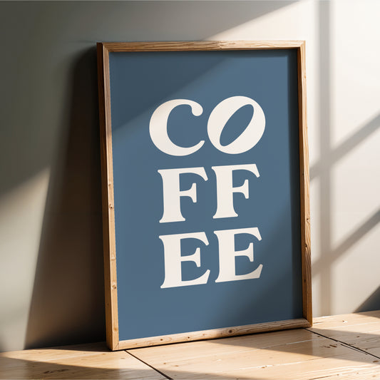 Coffee Typography - Coffee Wall Art Print - Blue