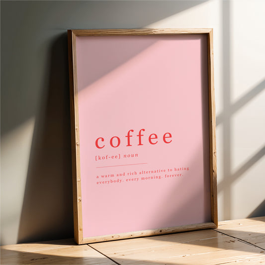 Coffee Definition - Coffee Wall Art Print - Pink & Red