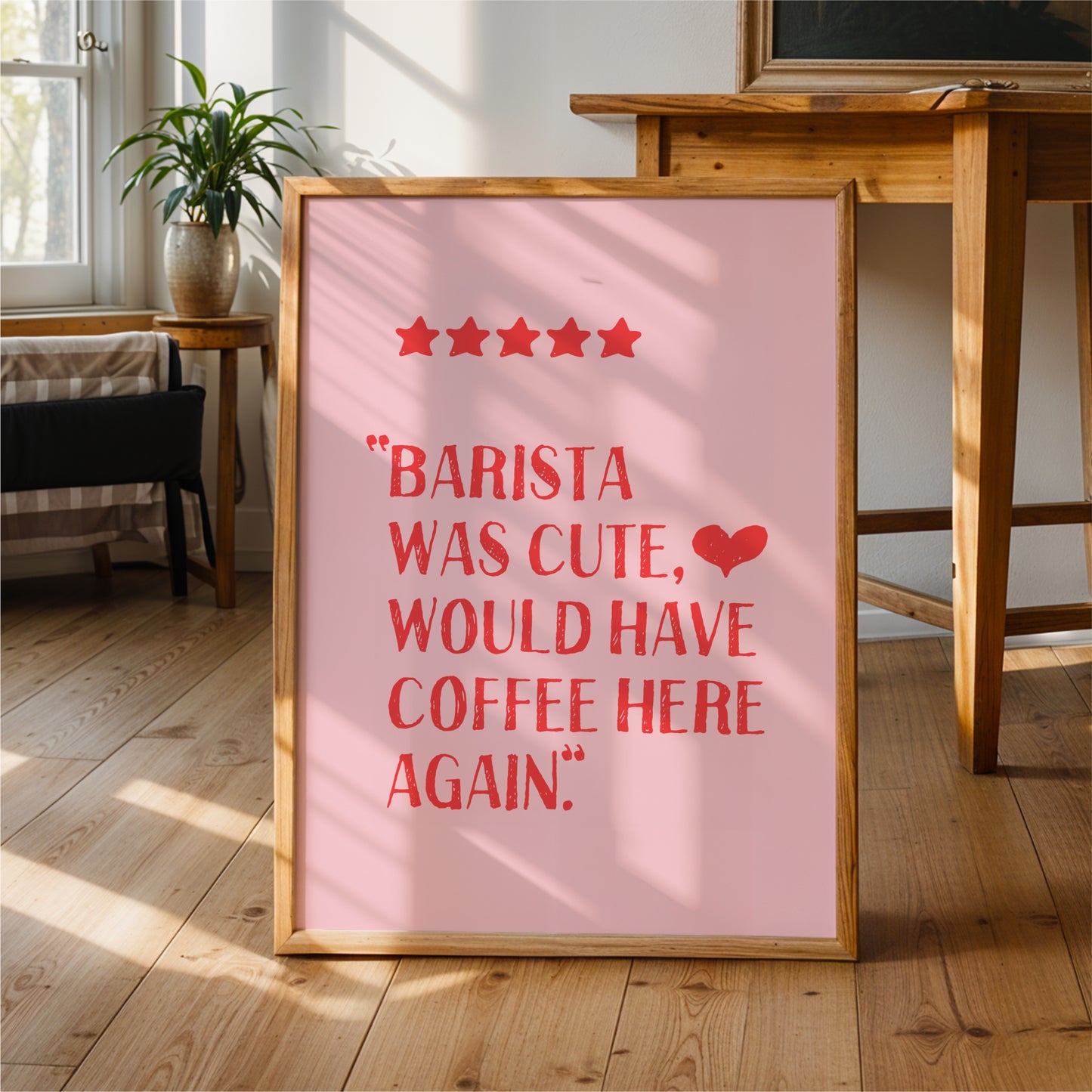 Barista Was Cute - Coffee Wall Art Print - Pink & Red