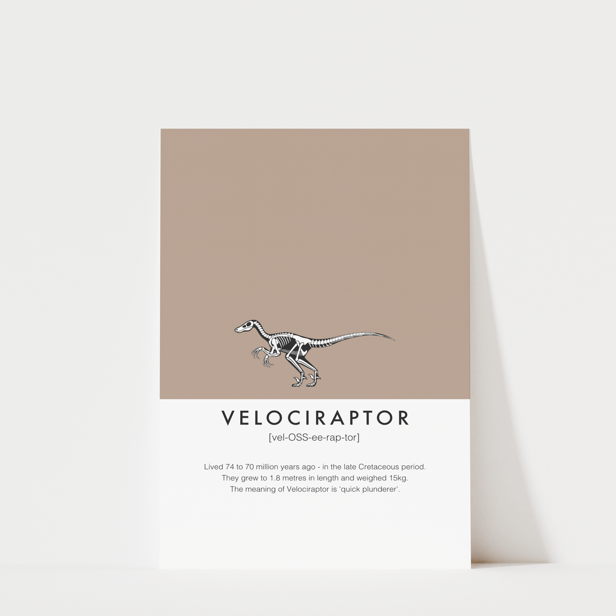 Velociraptor Dinosaur Fact Print | Kids Nursery Decor