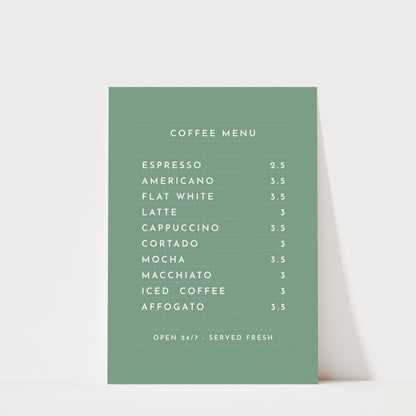 Coffee Menu - Coffee Wall Art Print