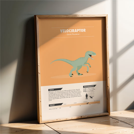 Velociraptor Dinosaur Print - Kids Wall Art