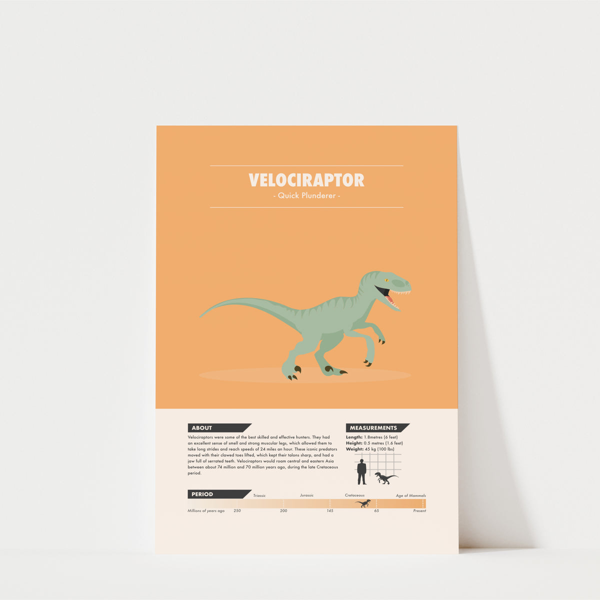 Velociraptor Dinosaur Print - Kids Wall Art