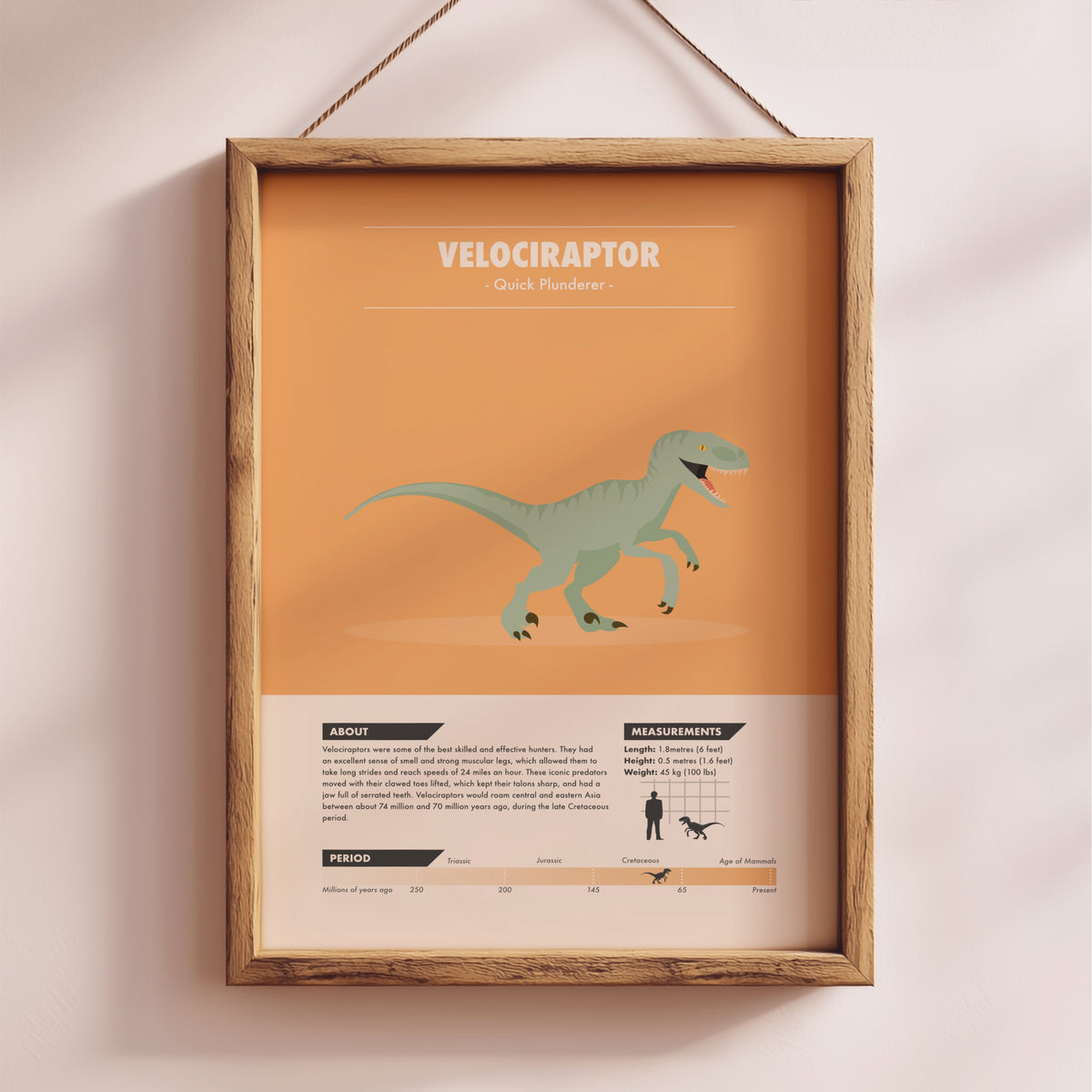 Velociraptor Dinosaur Print - Kids Wall Art