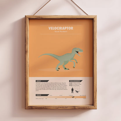 Velociraptor Dinosaur Print - Kids Wall Art