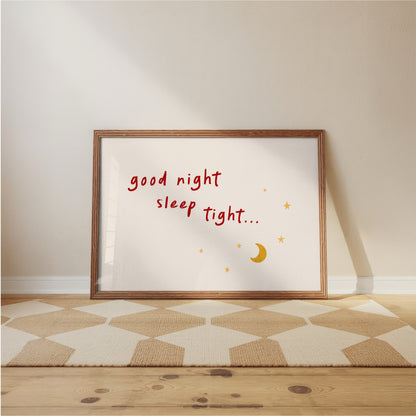 Good Night Sleep Tight Nursery Wall Art – Bedtime Quote Print for Kids Room