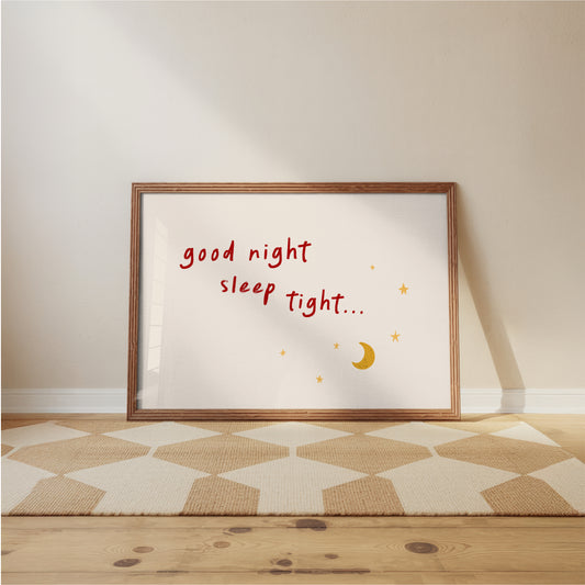 Good Night Sleep Tight Nursery Wall Art – Bedtime Quote Print for Kids Room