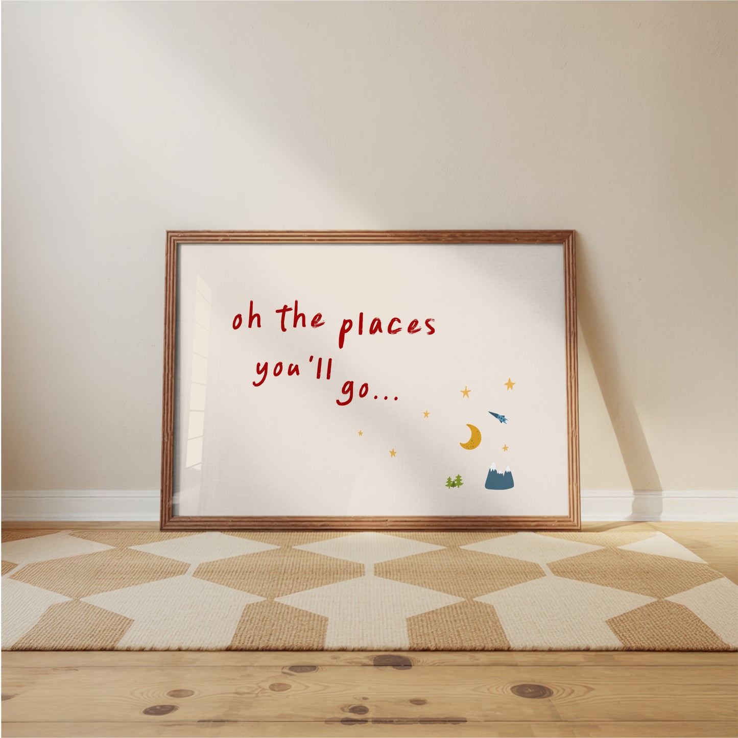 Oh The Places You’ll Go Wall Art Print – Nursery Quote for Kids Bedroom