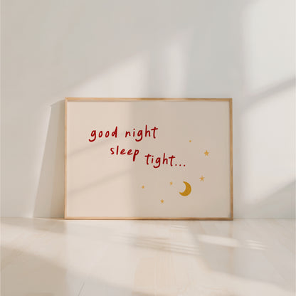 Good Night Sleep Tight Nursery Wall Art – Bedtime Quote Print for Kids Room