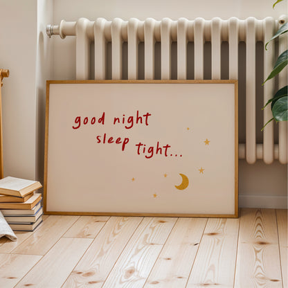 Good Night Sleep Tight Nursery Wall Art – Bedtime Quote Print for Kids Room