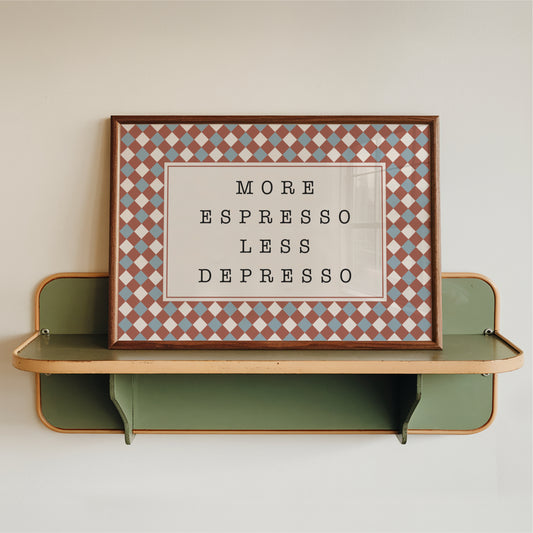 More Espresso Less Depresso Diamonds - Coffee Wall Art Print (Landscape)